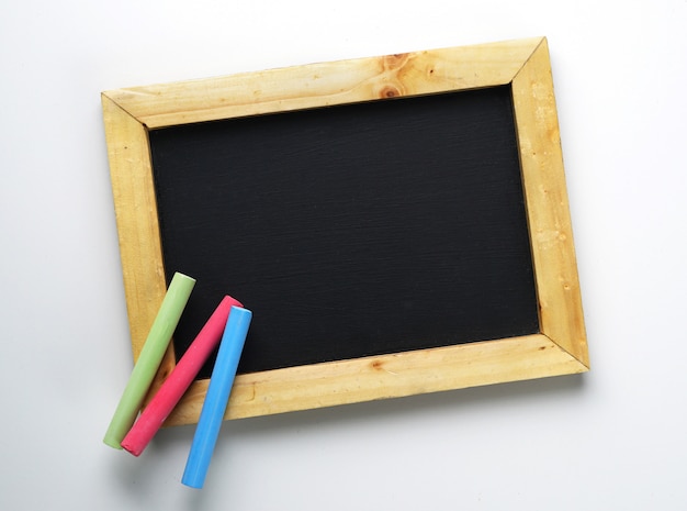 Blank Wooden Frame Blackboard with Colorful Chalk