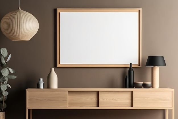 Blank wooden picture frame mockup generative AI illustration