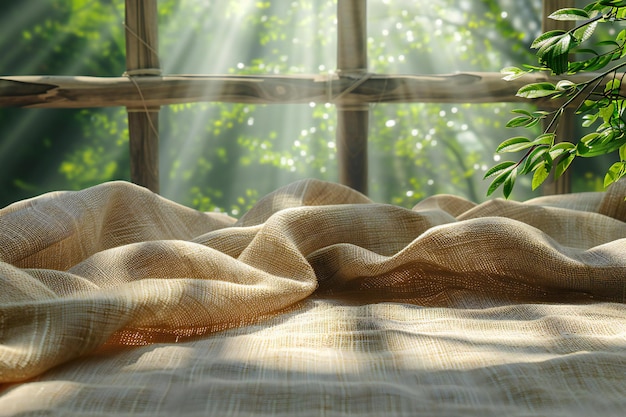 Photo a blanket is laying on a bed with the sun shining through the window