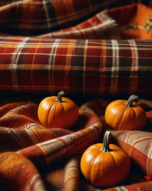 Photo a blanket with pumpkins on it and a blanket that says pumpkins