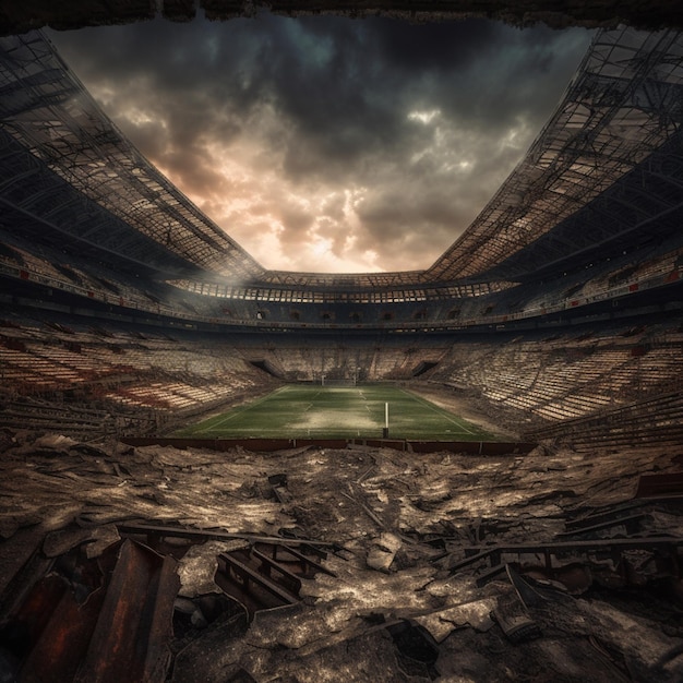 blast in the football stadium everything is destroyed digital art