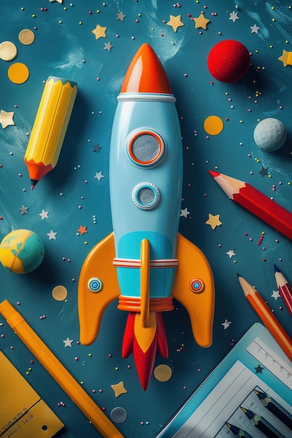 Blast Off to Learning Rocket with School Supplies for Back to School