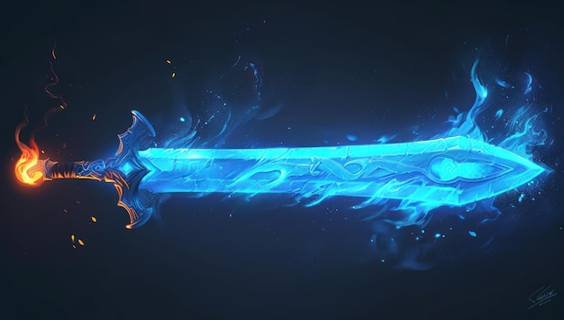 Photo blazing blue sword