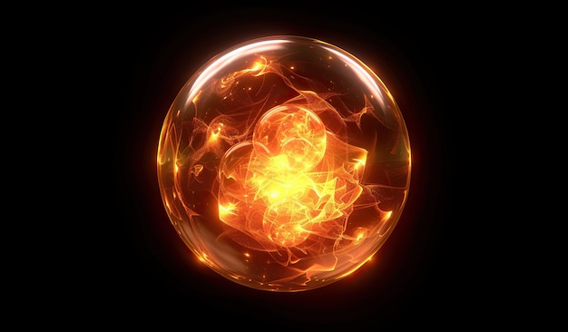 Blazing orange sphere on a black background The concept of abstract energy and power