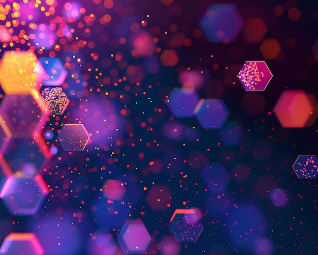 Photo a blend of hexagonal patterns and tiny colorful particles forming a vibrant and energetic abstract background