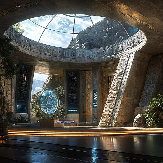 Photo blended cultural museum with futuristic glass dome