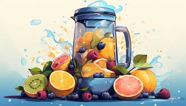 Photo blender flat design front view fruit blend theme water color complementary color scheme