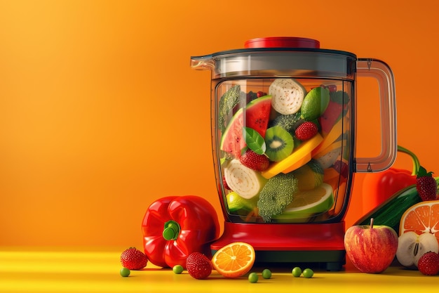 A blender full of fruits and vegetables