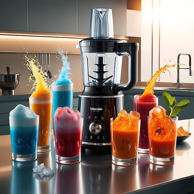 A blender is making juice and the juice is flying