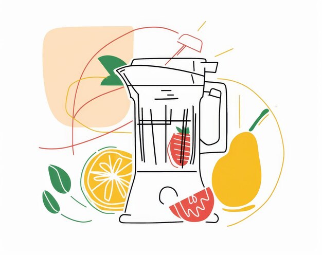 Photo blender or juicer with fruit in continuous oneline drawing single outline modern illustration of the blender and star fruit