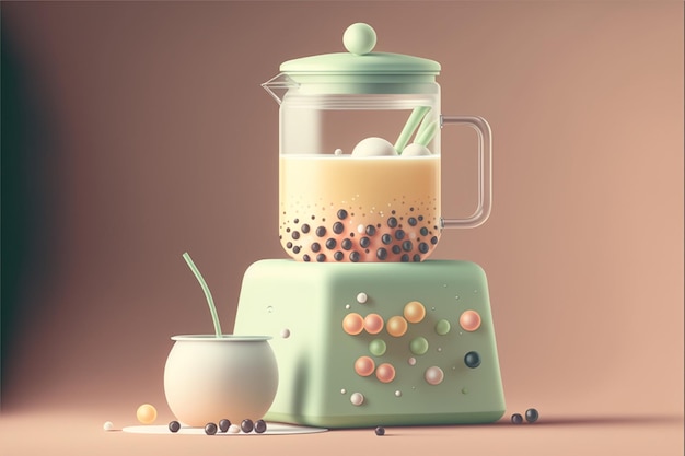 Blender sitting on top of a table next to a cup generative ai