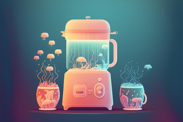 Blender sitting on top of a table next to a cup generative ai