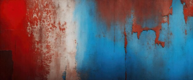 Photo blending cool blue and warm red hues with a distressed vintage rustic design textured background