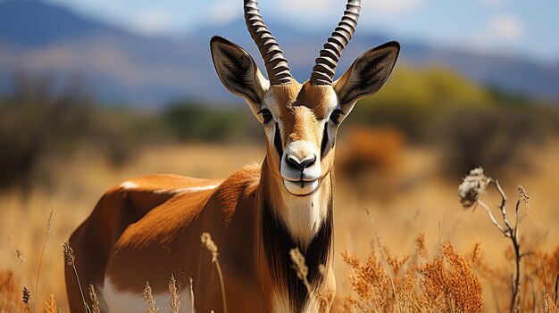 Blesbok Damaliscus pygargus phillipsi or blesbuck male full body portrait highly focused in summer