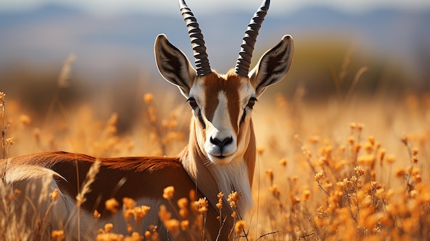 Blesbok Damaliscus pygargus phillipsi or blesbuck male full body portrait highly focused in summer