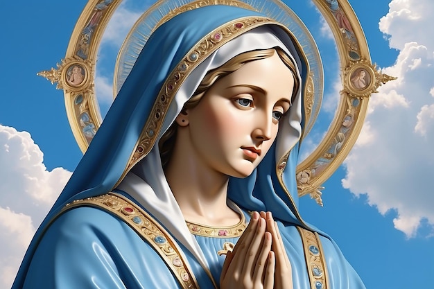 Photo blessed virgin mary against the blue sky ai generated