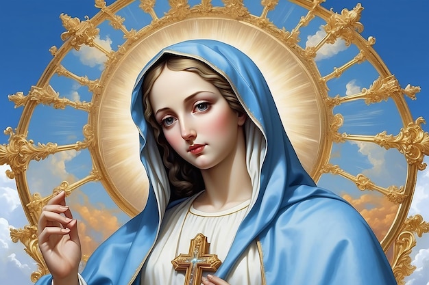 Photo blessed virgin mary against the blue sky ai generated