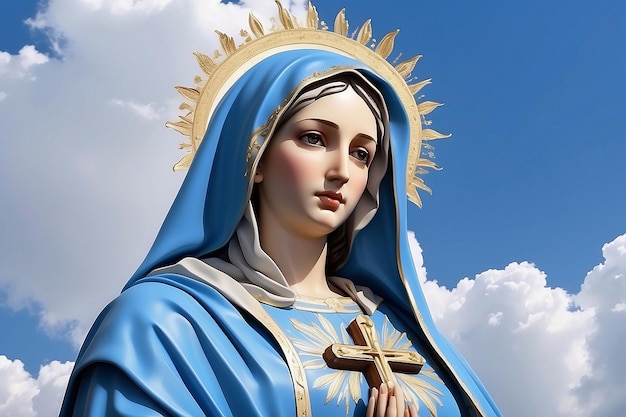 Blessed Virgin Mary Against the Blue Sky AI Generated