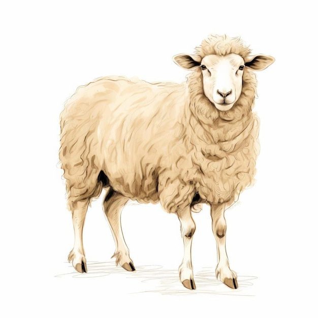 Blind Contour Sheep Drawing Full Body On White Background