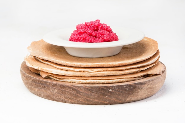 Blinis crepes with red caviar typical of the Russian carnival