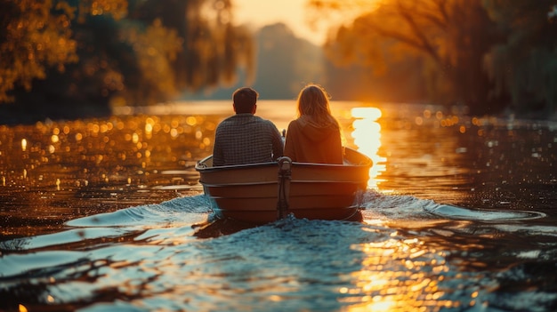 Blissful Boat Ride Romantic Couple Enjoying Scenic Lake Views on Sunny Day Photography with Sony A7R IV 50mm f14 Lens