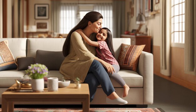 Blissful moments of love and togetherness on Mothers Day in an Indian family home