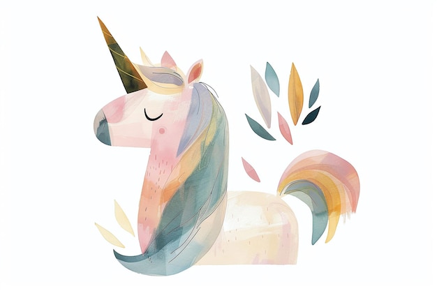 Blissful Unicorn Resting in Pastel Serenity