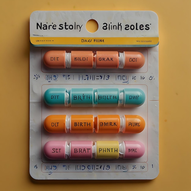 Photo blister pack of birth control pills with days of the week labeled above each pill organizing daily