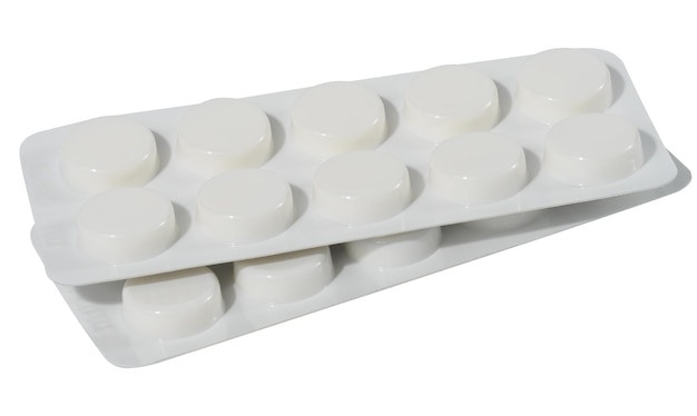 Blister pack with round pills on a white isolated background set