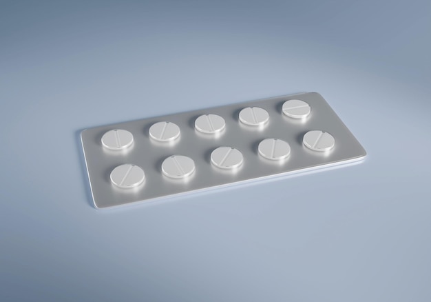 Blister with pills isolated on light background 3d rendering