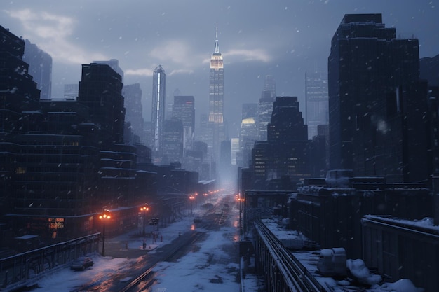 Blizzards covering cityscapes