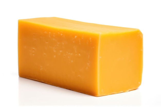 Block of aged cheddar cheese noted for its sharp tangy flavor and firm texture AI