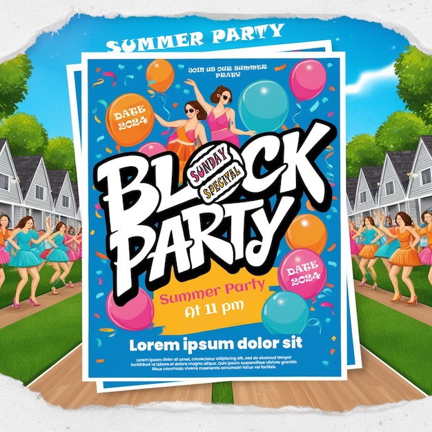 Photo block party poster design with ai