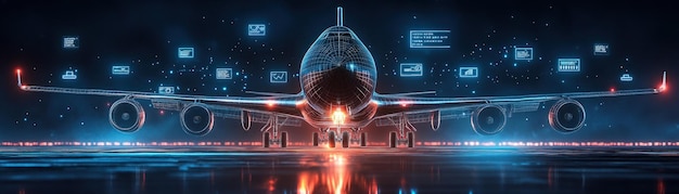 Photo blockchain integration logistic a vivid hologram of a cargo airplane showcasing various floating