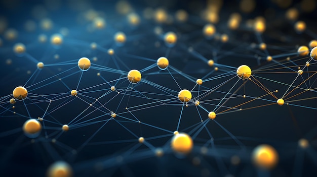 Blockchain Network Concept Richly Detailed Representation of Interconnected Nodes Against a Deep Bl