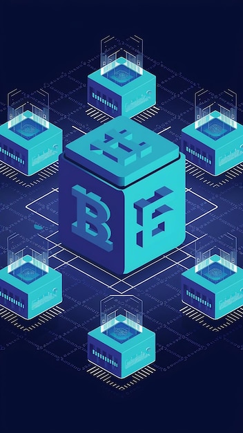 Blockchain network conceptisometric digital blocks square code big data connection