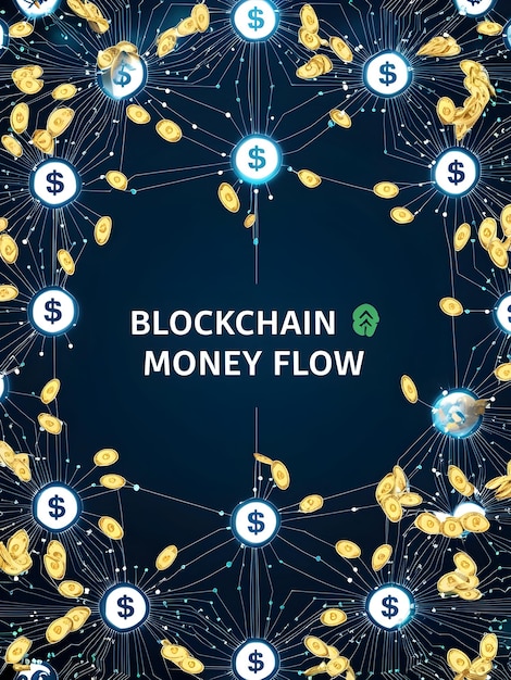 Photo blockchain nodes and money flow frame concept as a border frame featuring blockchain nodes connected