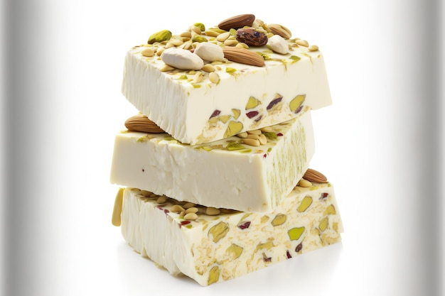 Blocks of Italian torrone nougat candy with pistachios