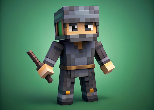 Blocky Ninja Character Holding Katana