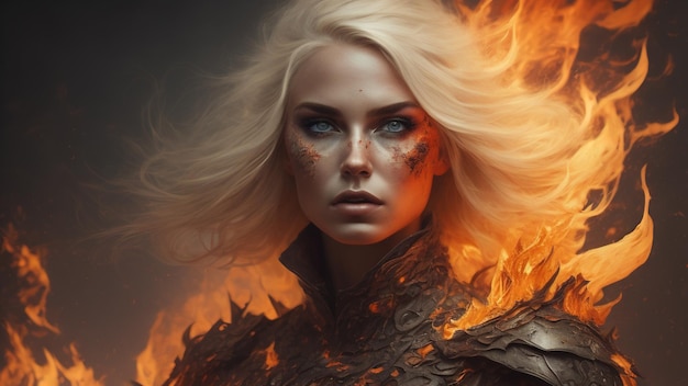 Blond Hair Woman in Fire Generative AI