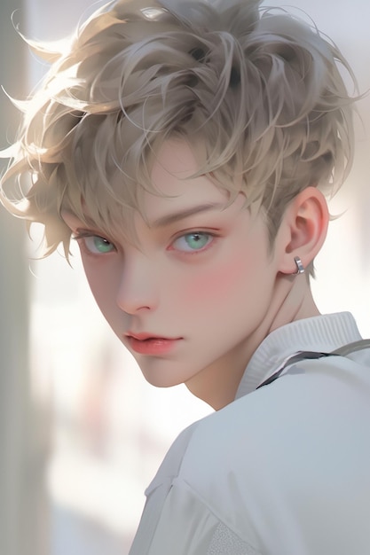 Blond haired boy with blue eyes and a white shirt generative ai