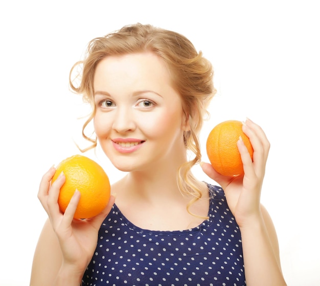 Blond woman with oranges