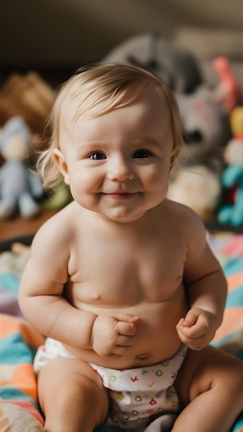 Blonde baby wearing diaper