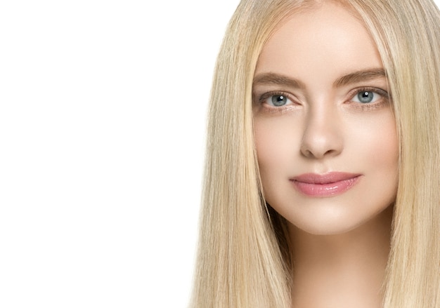 Blonde hair beauty woman healthy skin natural make up