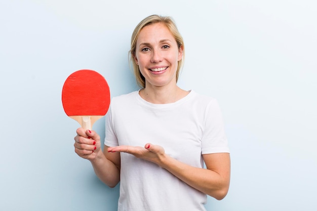 Blonde pretty woman ping pong and sport concept