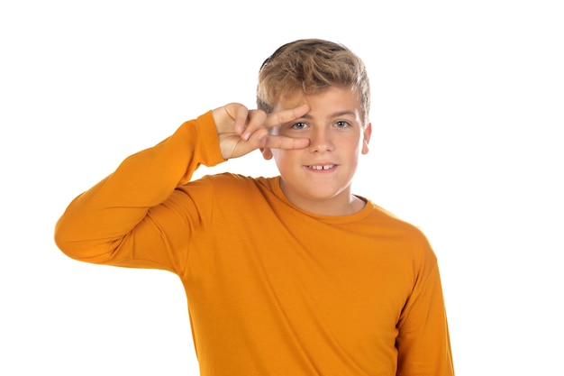 Blonde teenager boy with yellow tshirt