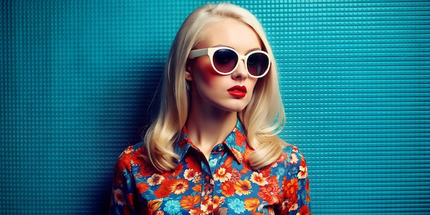 Blonde Woman in Dark Sunglasses Stylish and Mysterious Portrait