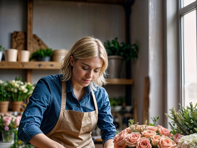 blonde woman owner of a flower shop