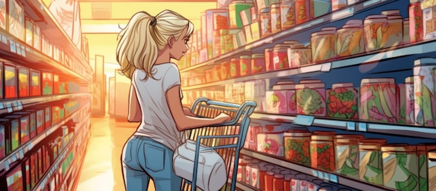 Blonde Woman Shopping in Grocery Store