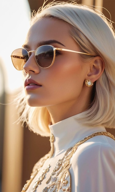 blonde woman wearing sunglasses with a pink sweater and pink scarf